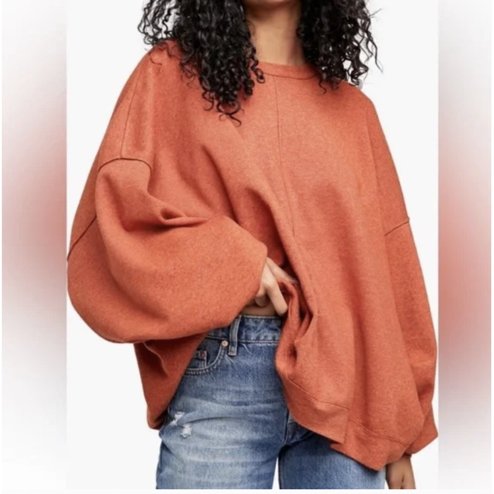 Free People Sweater Large Uptown Oversized Crewneck Pullover Salsa Bravo Orange